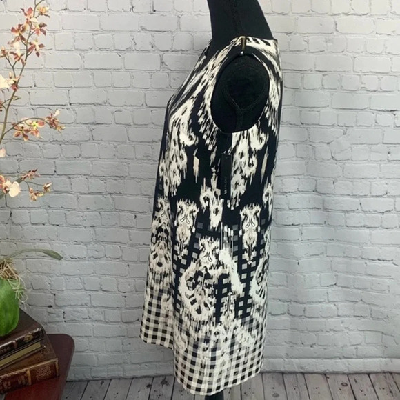 AB STUDIO | Black White Ikat Abstract Sheath Dress NWT Size 8 - Picture 3 of 5